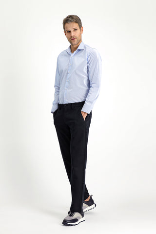 Açık Mavi Uzun Kol Slim Fit Dar Kesim Non Iron Klasik Desenli Pamuklu Gömlek