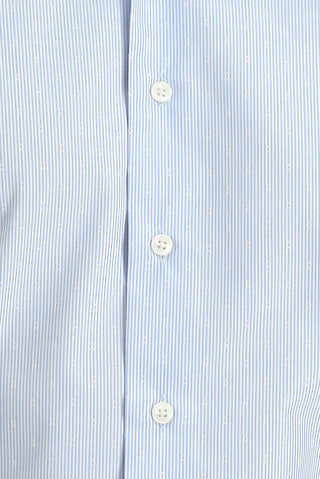 Açık Mavi Uzun Kol Slim Fit Dar Kesim Non Iron Klasik Desenli Pamuklu Gömlek