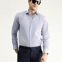 Koyu Mavi Uzun Kol Slim Fit Dar Kesim Non Iron Klasik Desenli Pamuklu Gömlek