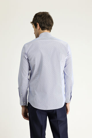 Koyu Mavi Uzun Kol Slim Fit Dar Kesim Non Iron Klasik Desenli Pamuklu Gömlek