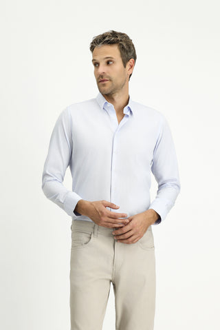 Açık Mavi Uzun Kol Slim Fit Dar Kesim Non Iron Klasik Desenli Pamuklu Gömlek