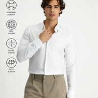 Beyaz Techno-Line Uzun Kol Slim Fit Dar Kesim Pamuklu Desenli Gömlek