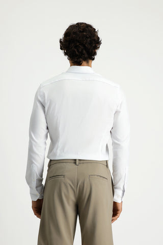 Beyaz Techno-Line Uzun Kol Slim Fit Dar Kesim Pamuklu Desenli Gömlek