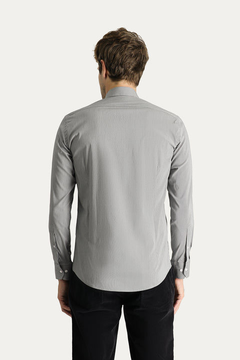 Siyah Uzun Kol Slim Fit Dar Kesim Desenli Pamuklu Spor Kolay Ütülenebilir Düğmeli Yaka Gömlek