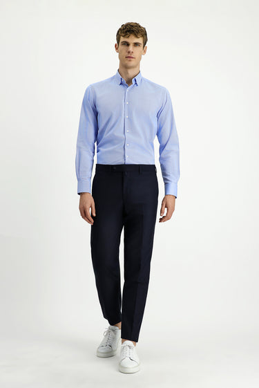 Mavi Uzun Kol Regular Fit Desenli Pamuk Düğmeli Yaka Oxford Gömlek