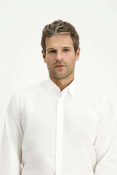 Beyaz Uzun Kol Regular Fit Desenli Pamuk Oxford Gömlek