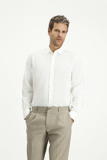 Beyaz Uzun Kol Regular Fit Desenli Pamuk Oxford Gömlek