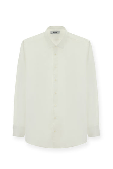 Beyaz Uzun Kol Regular Fit Desenli Pamuk Oxford Gömlek