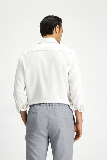 Beyaz Uzun Kol Klasik Desenli Pamuk Gömlek