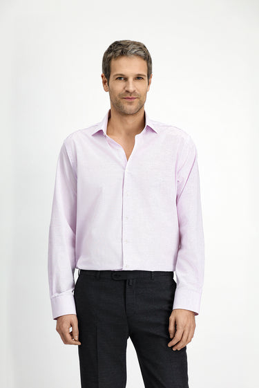 Pembe Uzun Kol Klasik Desenli Pamuk Gömlek