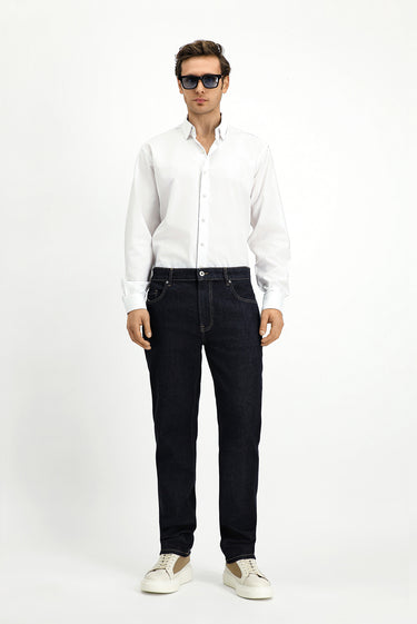 Beyaz Uzun Kol Klasik Desenli Pamuk Gömlek