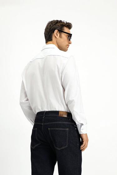 Beyaz Uzun Kol Klasik Desenli Pamuk Gömlek