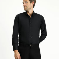 Siyah Uzun Kol Slim Fit Dar Kesim Pamuk Klasik Gömlek