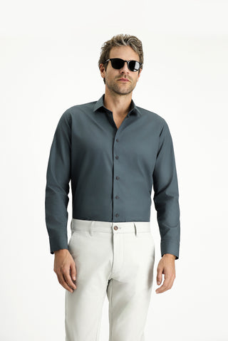 Koyu Antrasit Uzun Kol Slim Fit Dar Kesim Pamuk Klasik Gömlek