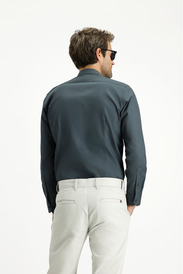 Koyu Antrasit Uzun Kol Slim Fit Dar Kesim Pamuk Klasik Gömlek