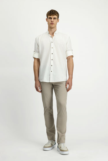 Beyaz Uzun Kol Regular Fit Düğmeli Yaka Pamuk Gömlek