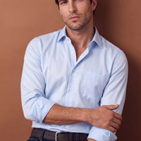 Uçuk Mavi Uzun Kol Non Iron Saten Klasik Cepli Pamuklu Gömlek