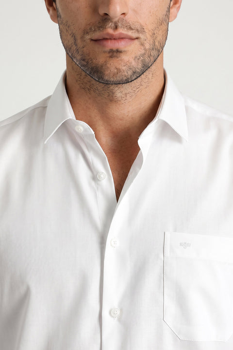 White Long Sleeve Non-Iron Satin Classic Pocketed Cotton Shirt