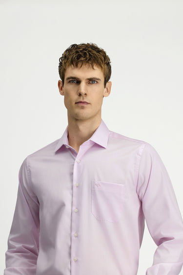 Toz Pembe Uzun Kol Non Iron Saten Klasik Cepli Pamuklu Gömlek