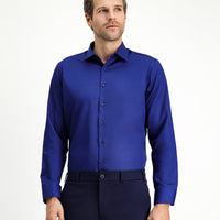 Orta Lacivert Uzun Kol Non Iron Saten Klasik Pamuklu Gömlek