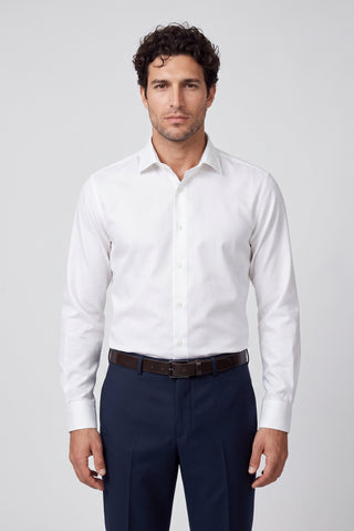 Beyaz Uzun Kol Non Iron Ütü Gerektirmeyen Saten Regular Fit Klasik Pamuklu Gömlek