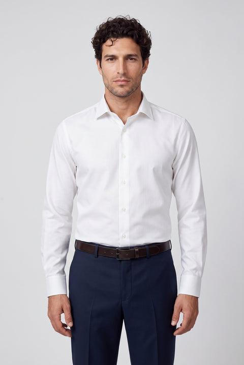 White Long Sleeve Non-Iron Sateen Regular Fit Classic Cotton Shirt
