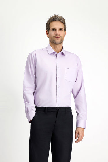 Lila Uzun Kol Non Iron Saten Klasik Pamuklu Gömlek
