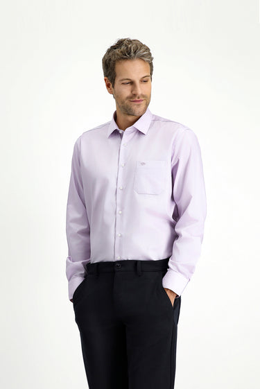 Lila Uzun Kol Non Iron Saten Klasik Pamuklu Gömlek