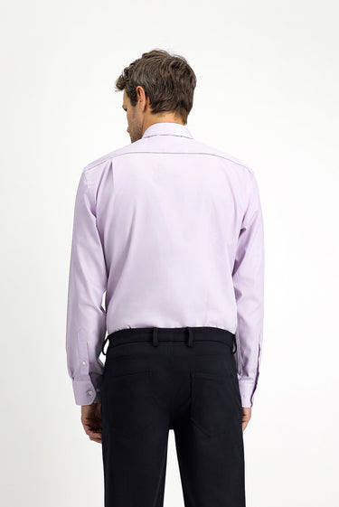 Lila Uzun Kol Non Iron Saten Klasik Pamuklu Gömlek