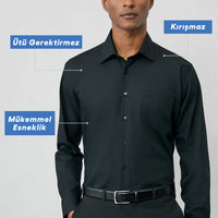 Siyah Uzun Kol Regular Fit Klasik Yaka Cepli Pamuklu Non Iron Ütü Gerektirmeyen Gömlek