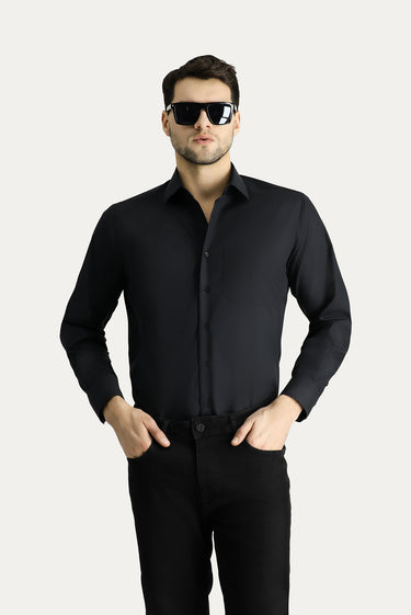Siyah Uzun Kol Regular Fit Non Iron Ütü Gerektirmeyen Pamuklu Gömlek