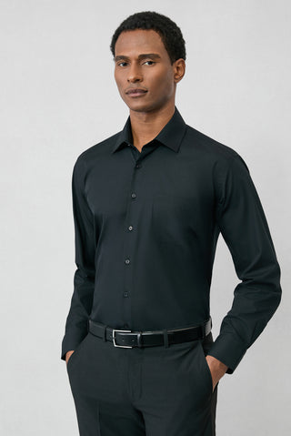 Siyah Uzun Kol Regular Fit Klasik Yaka Cepli Pamuklu Non Iron Ütü Gerektirmeyen Gömlek