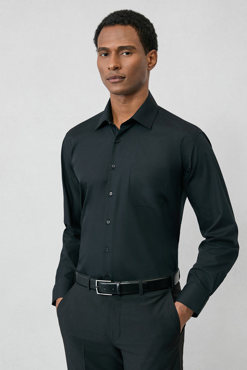 Siyah Uzun Kol Regular Fit Klasik Yaka Cepli Pamuklu Non Iron Ütü Gerektirmeyen Gömlek
