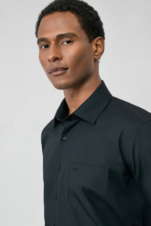 Siyah Uzun Kol Regular Fit Klasik Yaka Cepli Pamuklu Non Iron Ütü Gerektirmeyen Gömlek