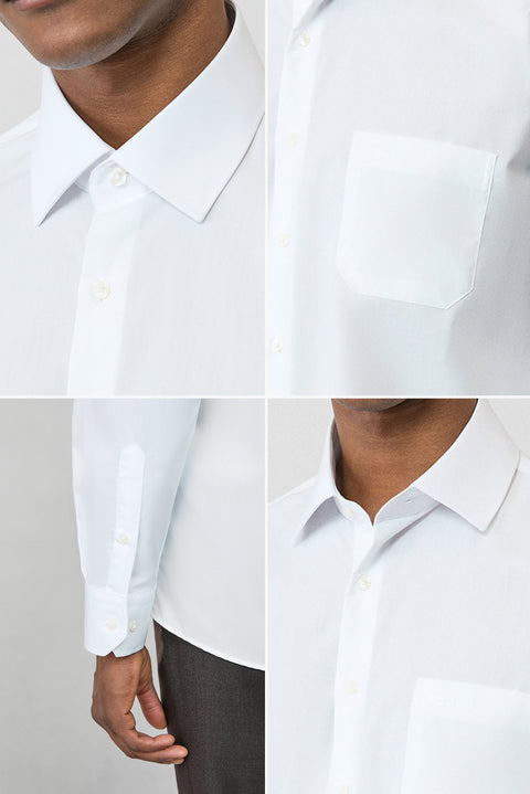 White Long Sleeve Regular Fit Classic Collar Pocketed Cotton Non-Iron Shirt