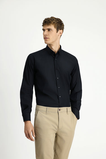 Siyah Uzun Kol Regular Fit Non Iron Ütü Gerektirmeyen Pamuklu Düğmeli Yaka Gömlek