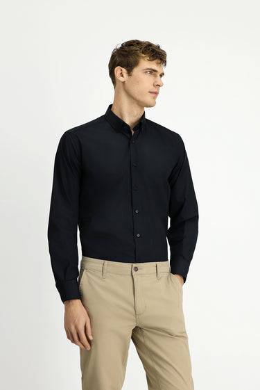 Siyah Uzun Kol Regular Fit Non Iron Ütü Gerektirmeyen Pamuklu Düğmeli Yaka Gömlek
