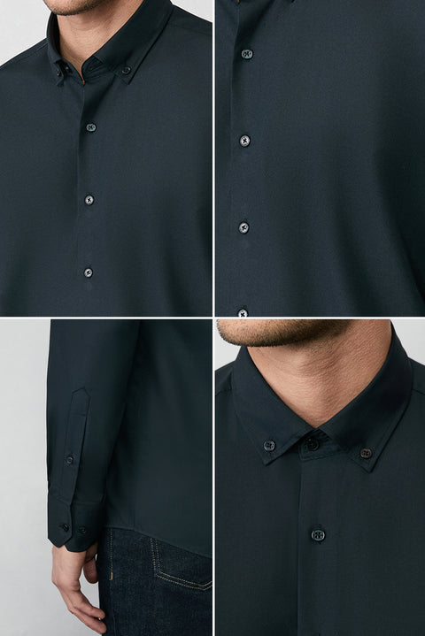 Black Long Sleeve Regular Fit Button-Down Collar Cotton Non-Iron Shirt