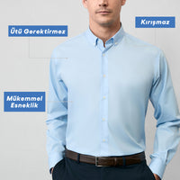 Light Blue Long Sleeve Regular Fit Button-Down Collar Cotton Non-Iron Shirt