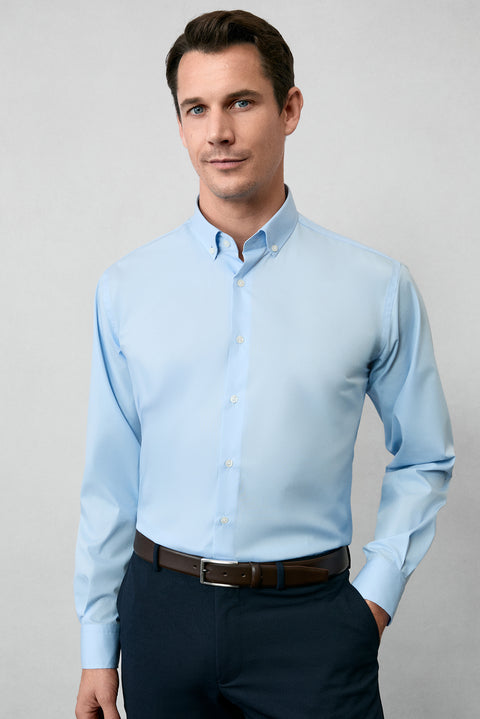 Light Blue Long Sleeve Regular Fit Button-Down Collar Cotton Non-Iron Shirt
