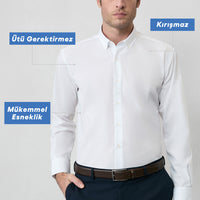 Beyaz Uzun Kol Regular Fit Düğmeli Yaka Pamuklu Non Iron Ütü Gerektirmeyen Gömlek
