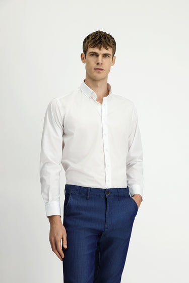 Beyaz Uzun Kol Regular Fit Non Iron Ütü Gerektirmeyen Pamuklu Düğmeli Yaka Gömlek
