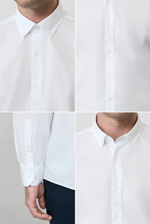 Beyaz Uzun Kol Regular Fit Düğmeli Yaka Pamuklu Non Iron Ütü Gerektirmeyen Gömlek