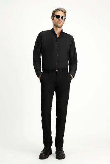 Siyah Uzun Kol Regular Fit Düğmeli Yaka Pamuklu Kolay Ütülenebilir 4 Mevsim Oxford Gömlek