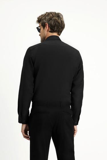 Siyah Uzun Kol Regular Fit Düğmeli Yaka Pamuklu Kolay Ütülenebilir 4 Mevsim Oxford Gömlek