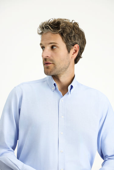 Açık Mavi Uzun Kol Regular Fit Düğmeli Yaka Pamuklu Kolay Ütülenebilir 4 Mevsim Oxford Gömlek