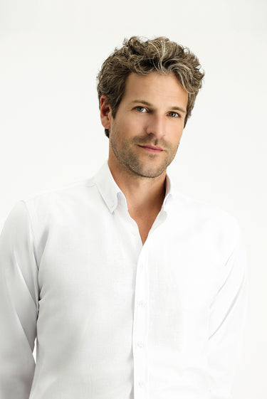 Beyaz Uzun Kol Regular Fit Düğmeli Yaka Pamuklu Kolay Ütülenebilir 4 Mevsim Oxford Gömlek