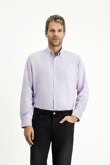 Lila Uzun Kol Regular Fit Düğmeli Yaka Pamuklu Kolay Ütülenebilir 4 Mevsim Oxford Gömlek