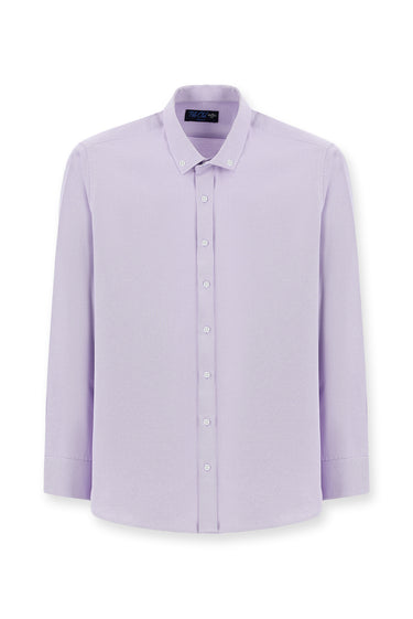 Lila Uzun Kol Regular Fit Düğmeli Yaka Oxford Pamuklu Kolay Ütülenebilir Gömlek