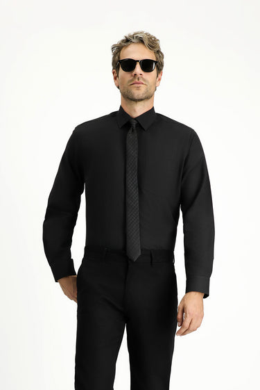 Siyah Uzun Kol Regular Fit Klasik Yaka Pamuklu Kolay Ütülenebilir 4 Mevsim Oxford Gömlek